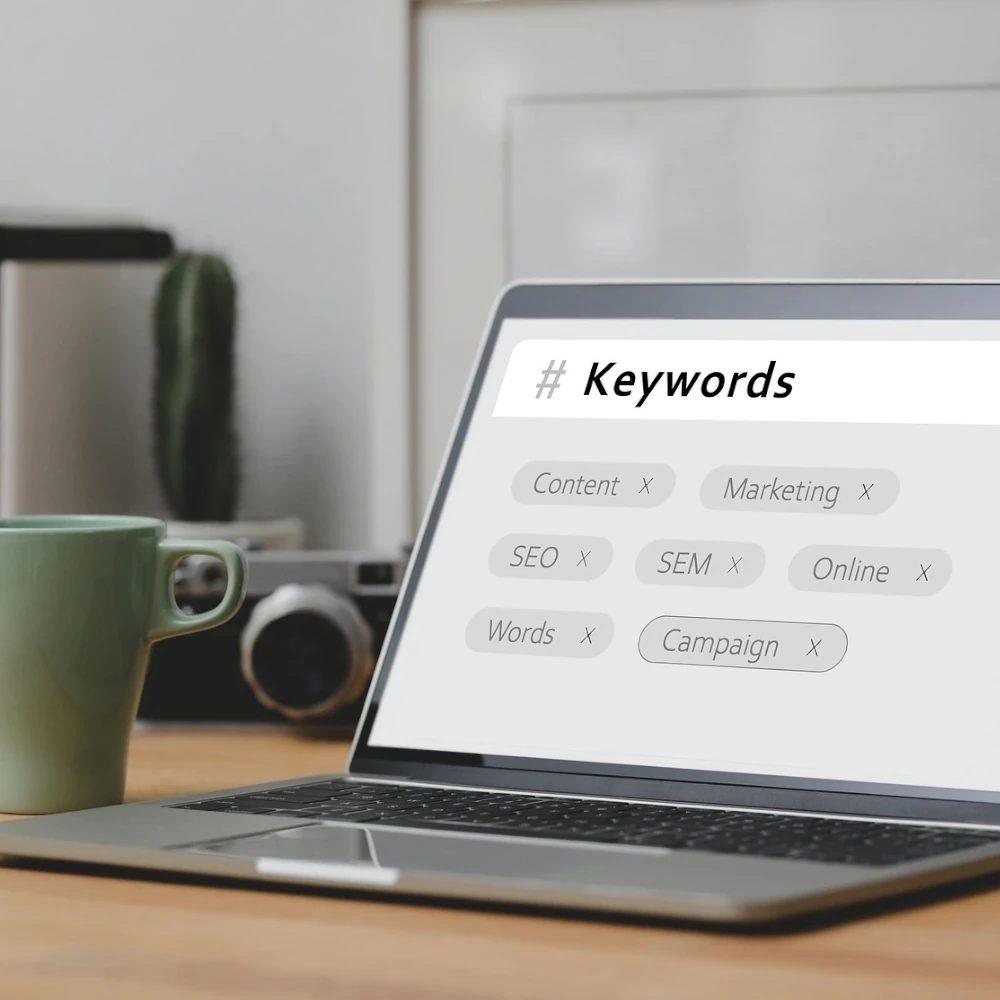 Laptop showing a keyword research tool